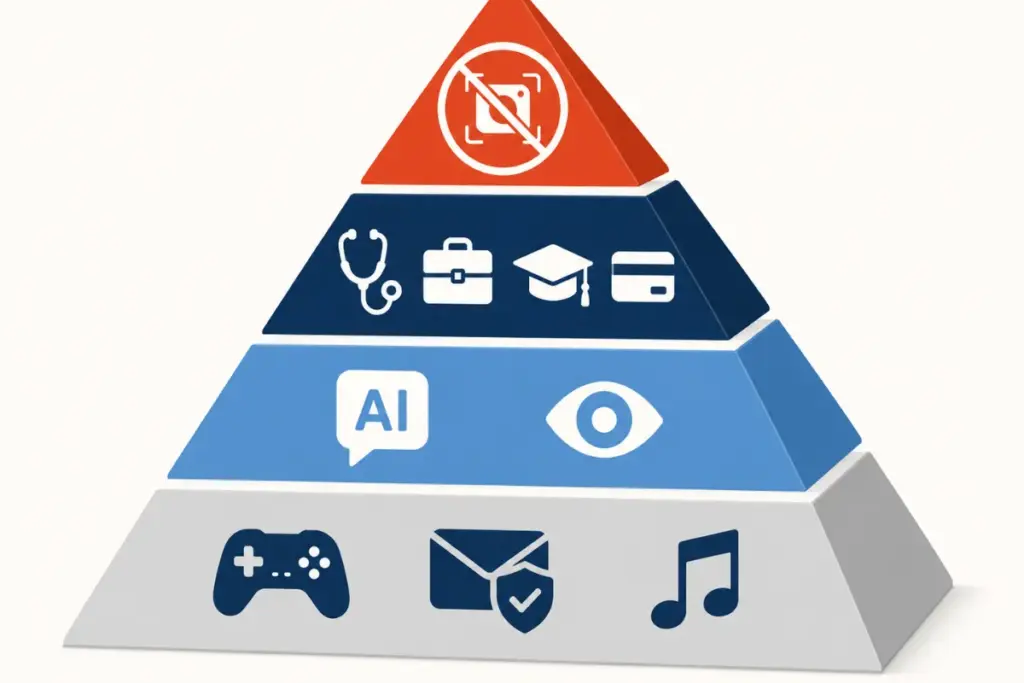 Four-tier risk pyramid showing how the EU AI Act explained categories from banned to minimal risk