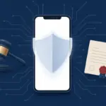 Smartphone with shield and gavel icons representing legal protections — can police access your phone data