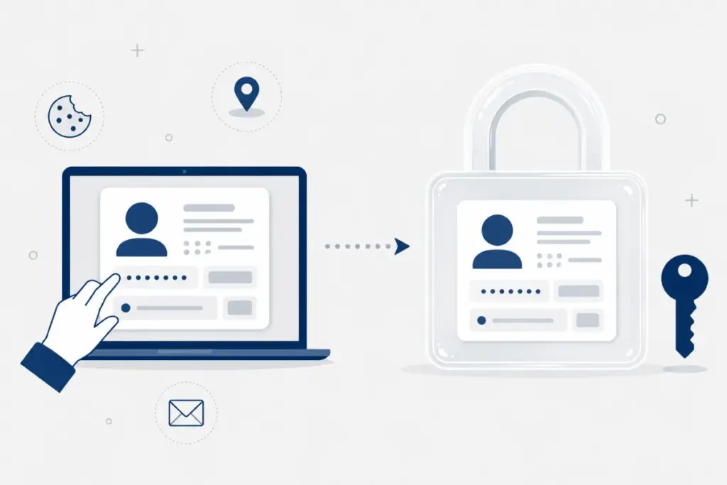 Personal data transitioning from unprotected to GDPR-protected status with lock and key icons