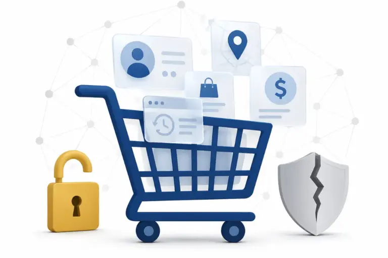 Shopping cart filled with personal data icons and dollar signs can companies sell your personal data
