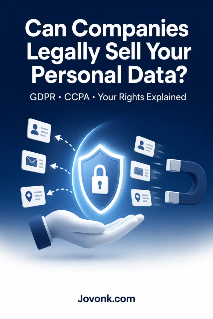 US and EU maps with privacy law icons comparing CCPA and GDPR rules on selling personal data