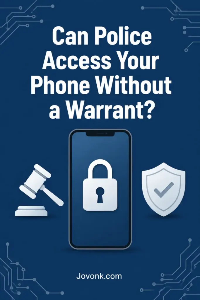 Phone with lock icon and gavel can police access your phone data without a warrant