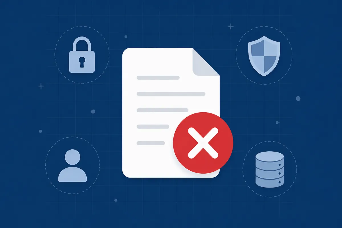 Document with delete symbol representing the right to be forgotten and how to request personal data erasure