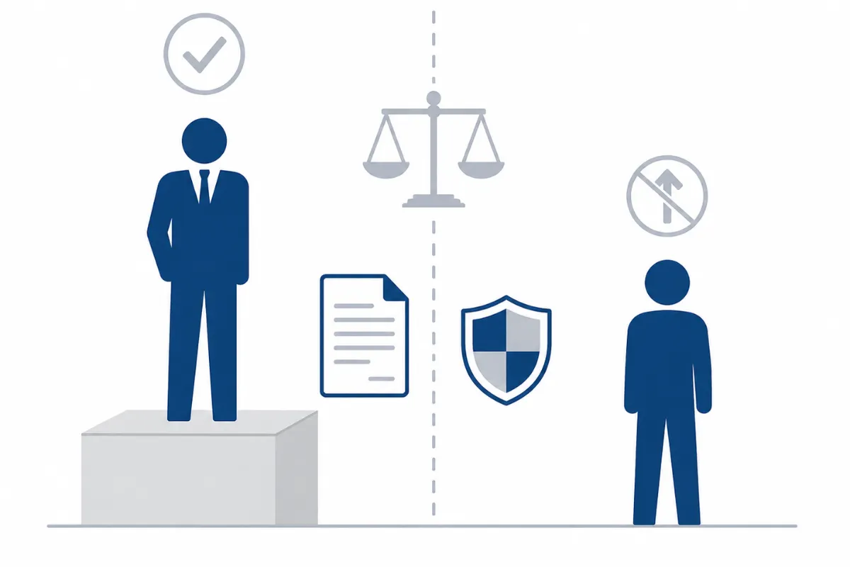 Abstract figures showing workplace inequality with scales of justice California FEHA employment discrimination attorney protections