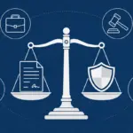 Scales of justice balancing a contract and shield symbolizing employment discrimination examples under US, UK, and EU law