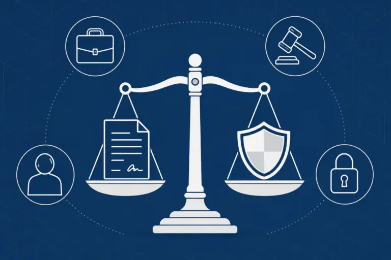 Scales of justice balancing a contract and shield symbolizing employment discrimination examples under US, UK, and EU law