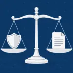 Employment discrimination lawyer guide — scales of justice and legal documents on dark blue background